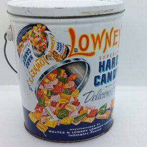 Vintage Lowney's  Hard Candy Metal 5lb Tin With Handle Sherbrooke Canada